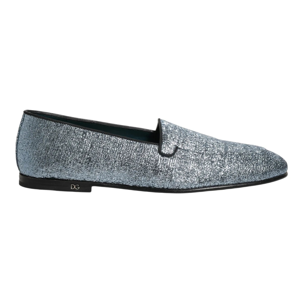 Dolce & Gabbana Herren Blau - Glitter Lurex Logo Dress Loafers - Shoes - 43 Eu