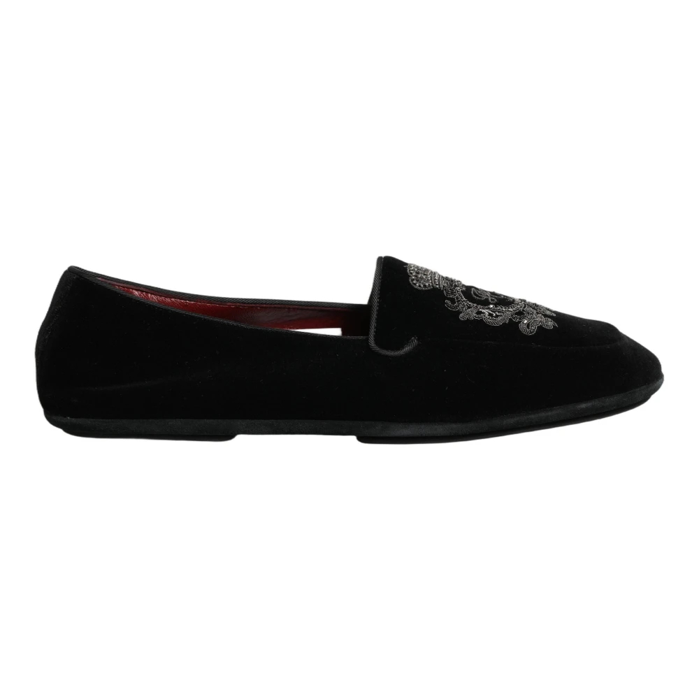Dolce & Gabbana Herren Schwarz - Velvet Crown Embroidery Loafers - Shoes - K - 44 Eu