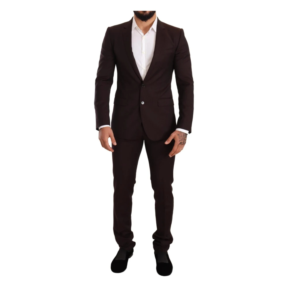 Dolce & Gabbana Herren Rot - Bordeaux Gestreifter Martini Anzug - Suits - S