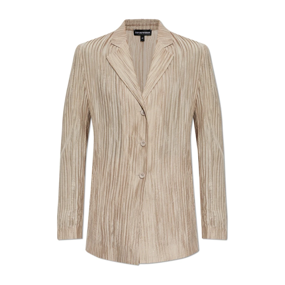 Emporio Armani Damen Beige - Einreihige Jacke Aus Funkelndem- Plissiertem Krepon - Jackets - M
