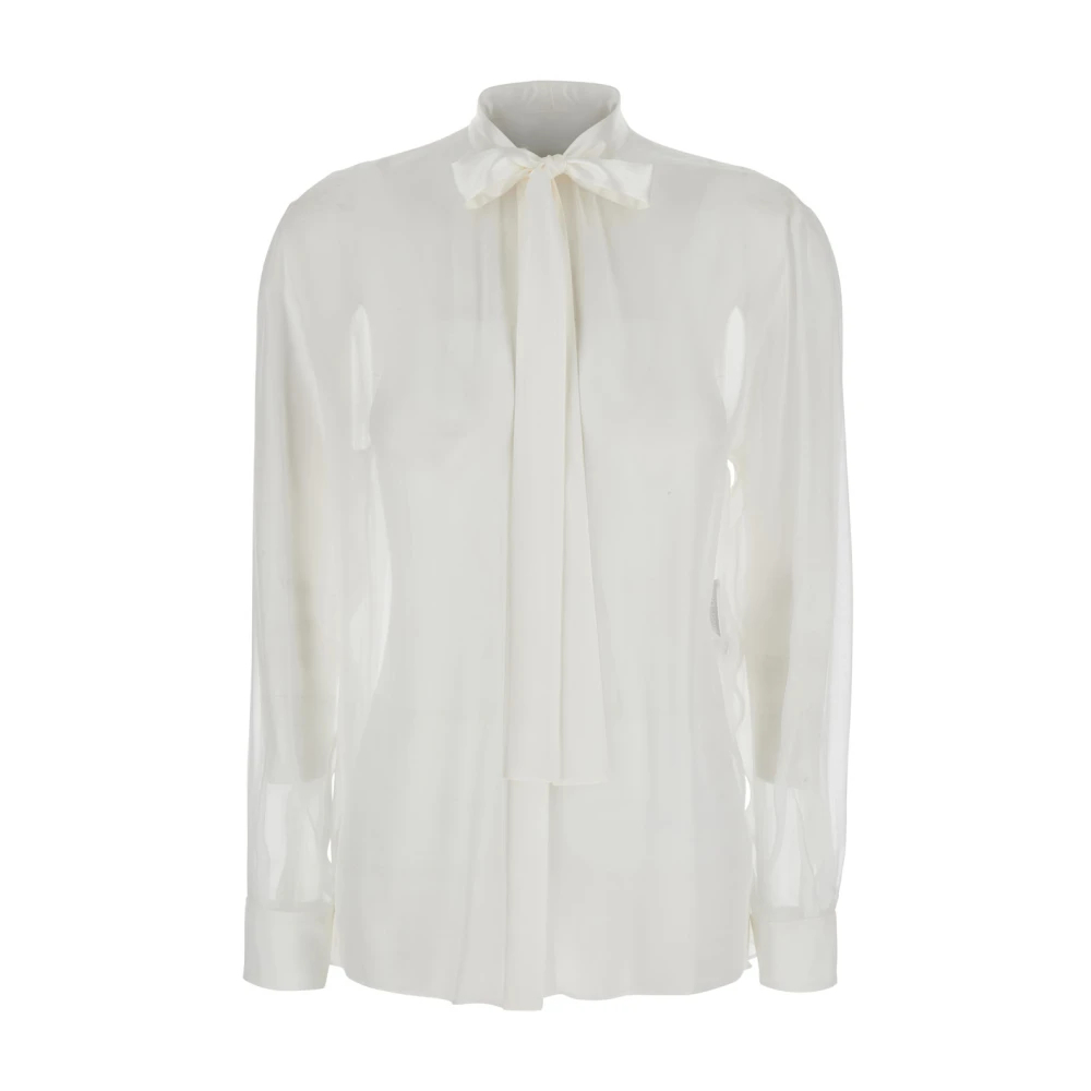 Dolce & Gabbana - Weiße Seidenbluse Mit Schleifenkragen - Blouses & Shirts - Damen - Weiß - M
