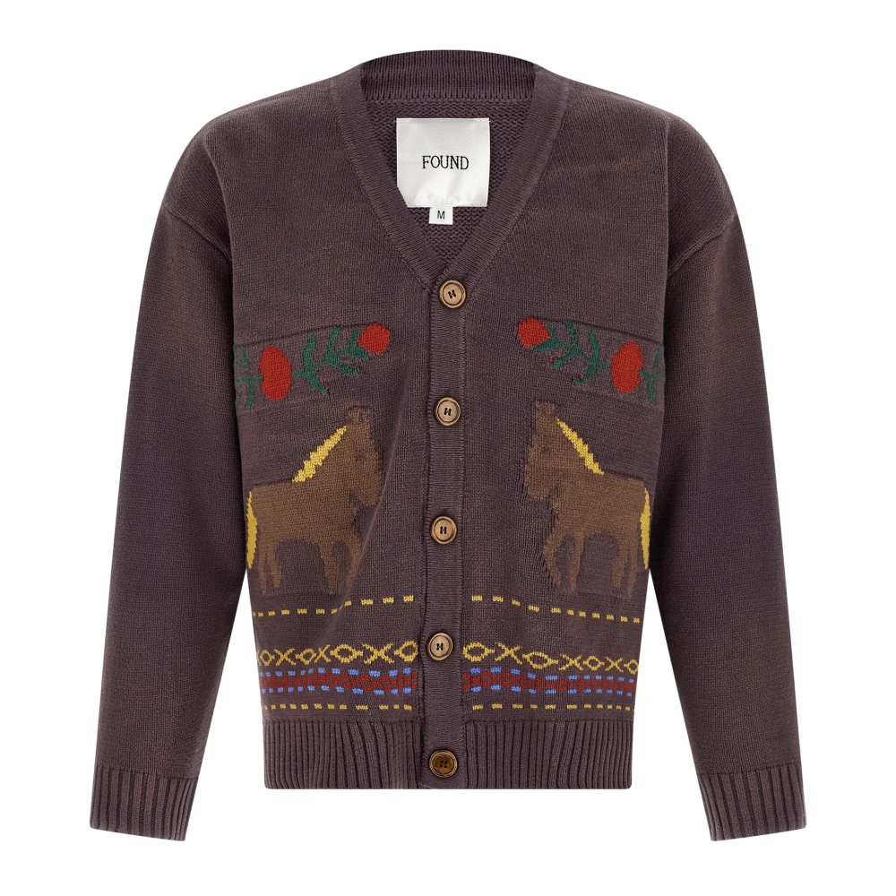 Found Herren Braun - Horse Jacquard Cardigan - Knitwear - L
