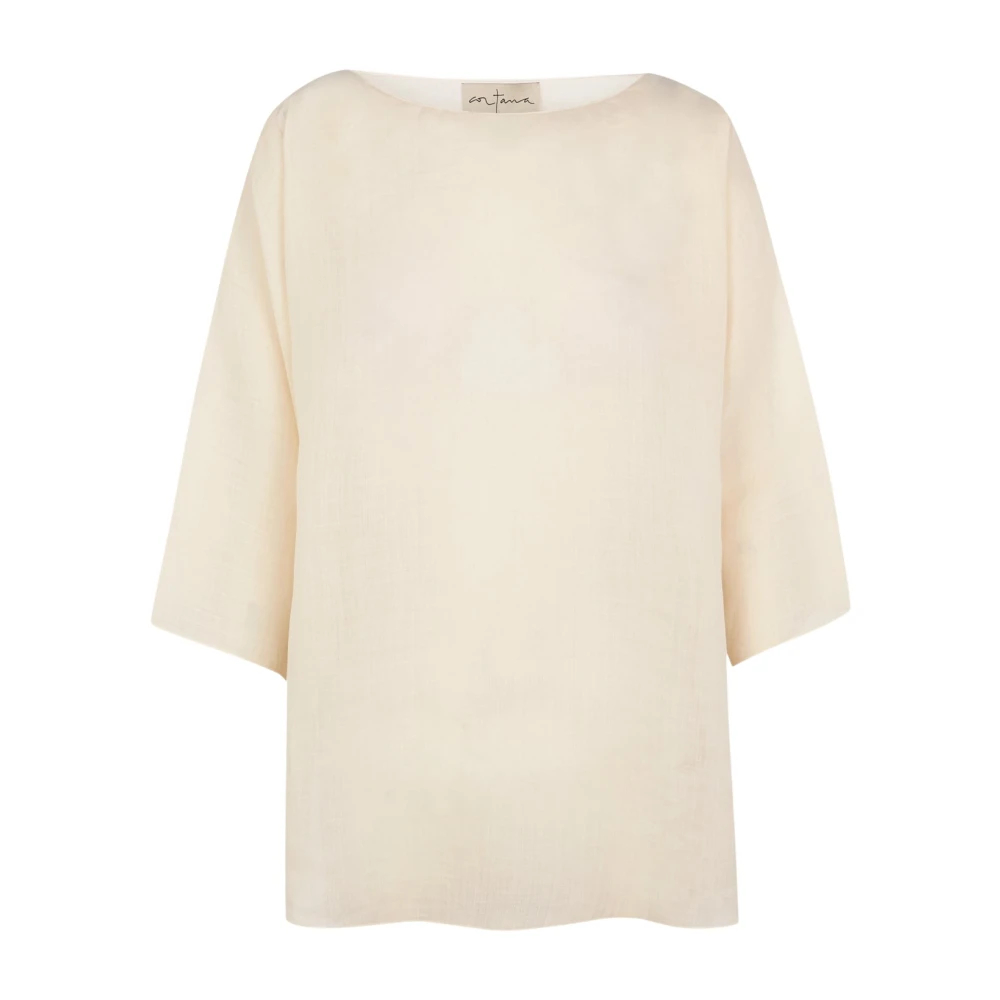 Cortana Damen Beige - Oversize Ramie Top - Blouses & Shirts - 2XS