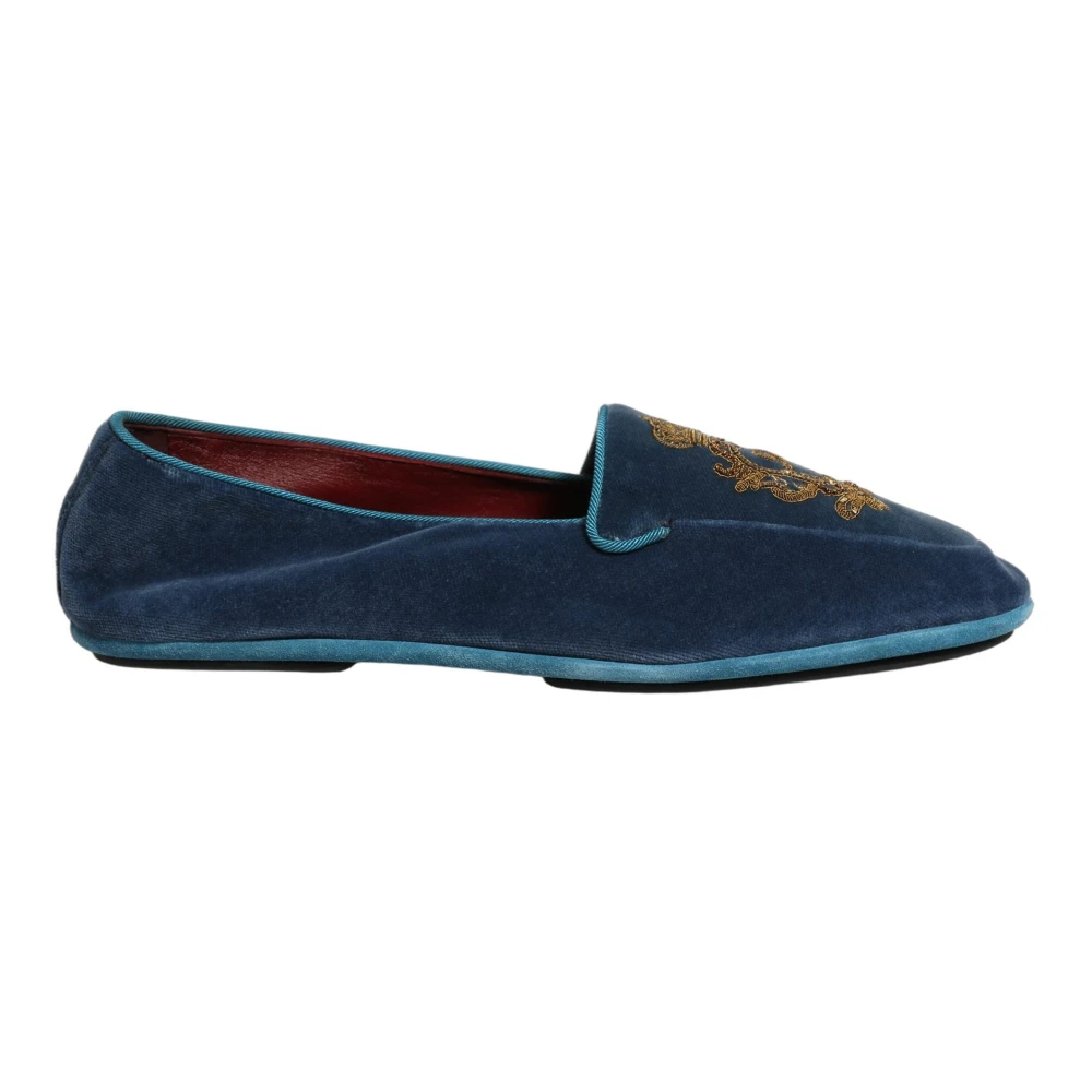 Dolce & Gabbana Herren Blau - Velvet Crown Embroidery Loafers - Shoes - 44 Eu