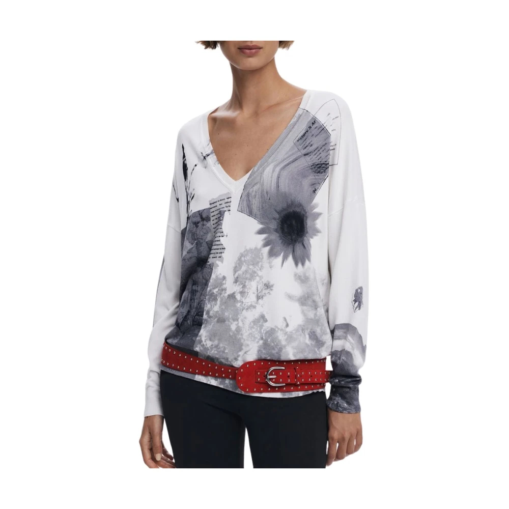 Desigual Damen Multicolor - Weiße Viskose Pullover - Knitwear - Mehrfarbig -Xs