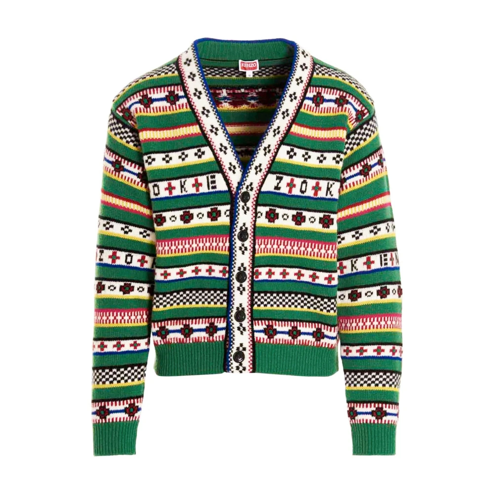 Kenzo Herren Grün - Fairisle Jacquard Cardigan - Knitwear - L