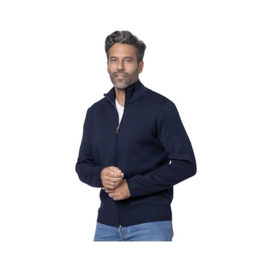 Gran Sasso Herren Blau - Marineblauer Reißverschluss Stehkragenweste - Knitwear - 3XL