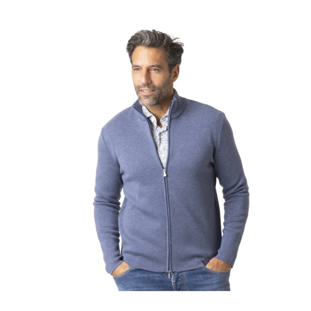 Gran Sasso Herren Blau - Zip Cardigan Mit Stehkragen - Knitwear - M