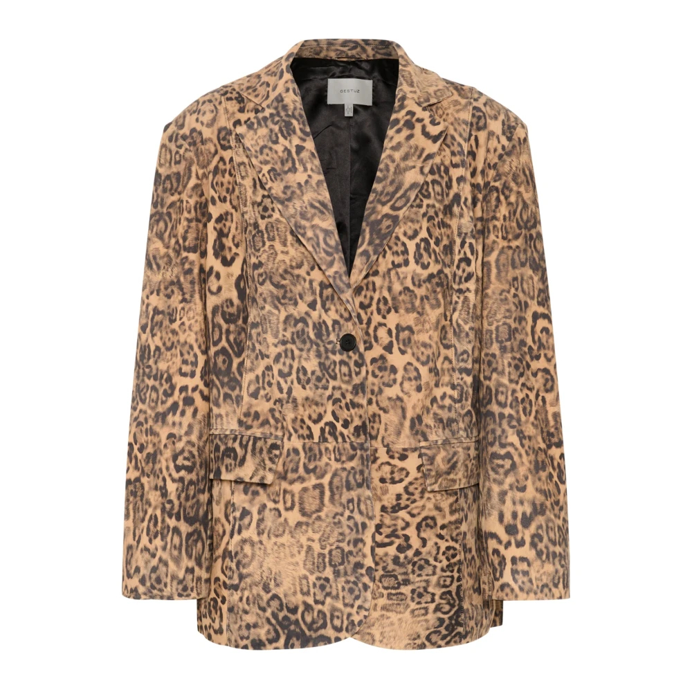 Gestuz Damen Braun - Leopardenmuster Lederblazer - Jackets - M