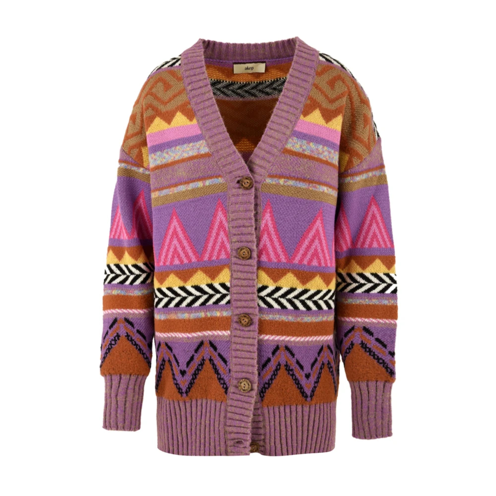 Akep Damen Multicolor - Jacquard Cardigan - Knitwear - Mehrfarbig - Xs