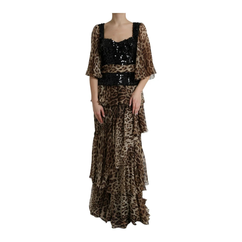 Dolce & Gabbana Damen Multicolor - Leoparden Pailletten Maxikleid - Dresses - Mehrfarbig - L