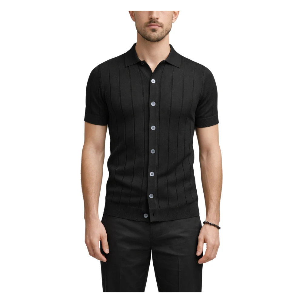 Gran Sasso Herren Schwarz - Kurzärmeliges Strickshirt - Knitwear - K -M