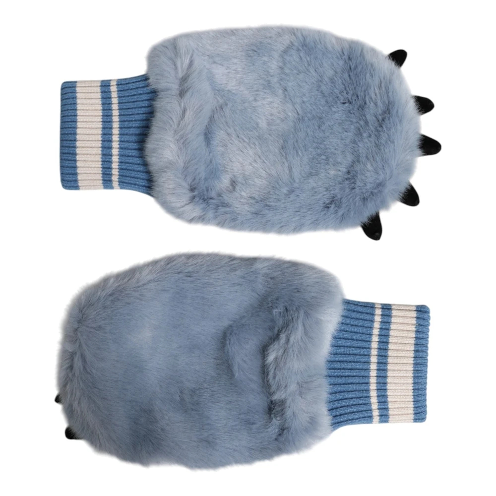 Dolce & Gabbana Damen Blau - Acryl Strick-Fäustlinge Mit Fellbesatz Am Handgelenk - Accessories - One Size