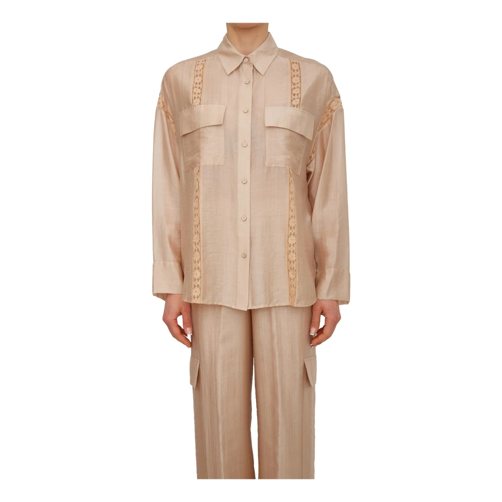 Blugirl Damen Braun - Camicia Over Lyocell C/Pizzo - Blouses & Shirts - Xs