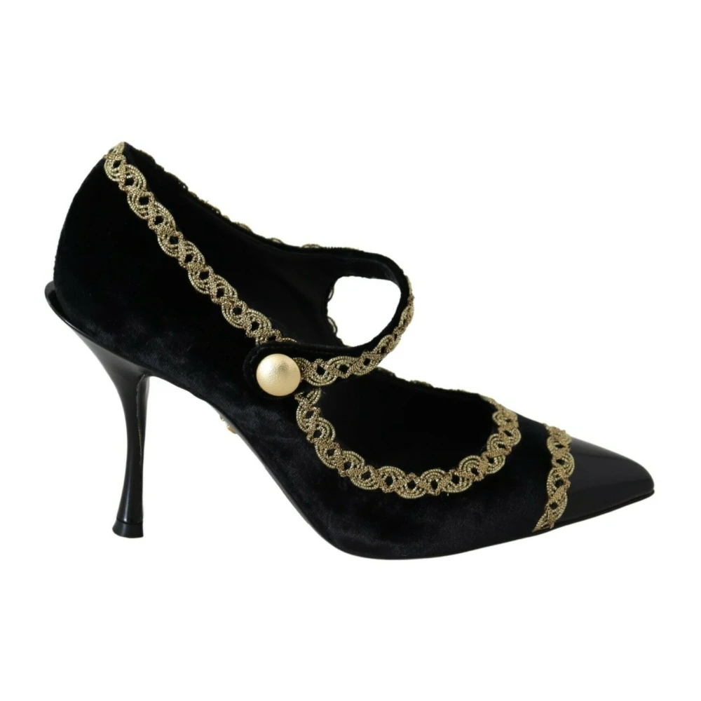 Dolce & Gabbana Damen Schwarz - E Verzierte Samt Mary Jane Pumps - Shoes - K - 35 1/2 Eu