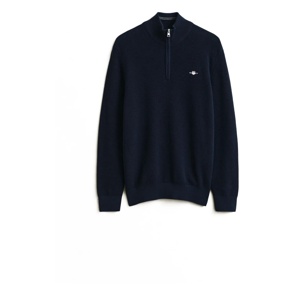 Gant Herren Blau Troyer "Micro Textured Cotton Half Zip", Gr. L, (Evening ), Obermaterial: 100% Baumwolle, Unifarben, Regular Fit Normal, Rund... - Bild 10