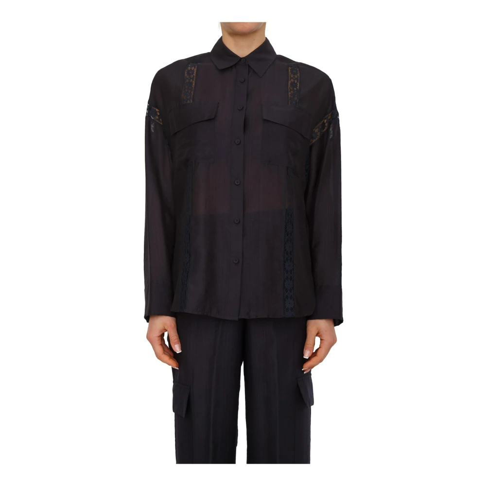 Blugirl Damen Blau - Camicia Over Lyocell C/Pizzo - Blouses & Shirts - M