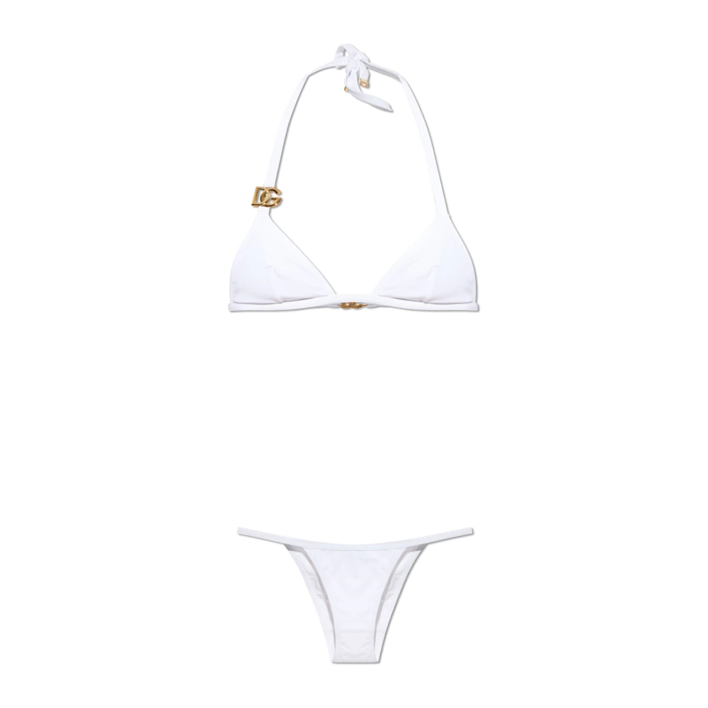 Dolce & Gabbana Damen Weiß - Triangle Bikini With Dg Logo - Swimwear - M