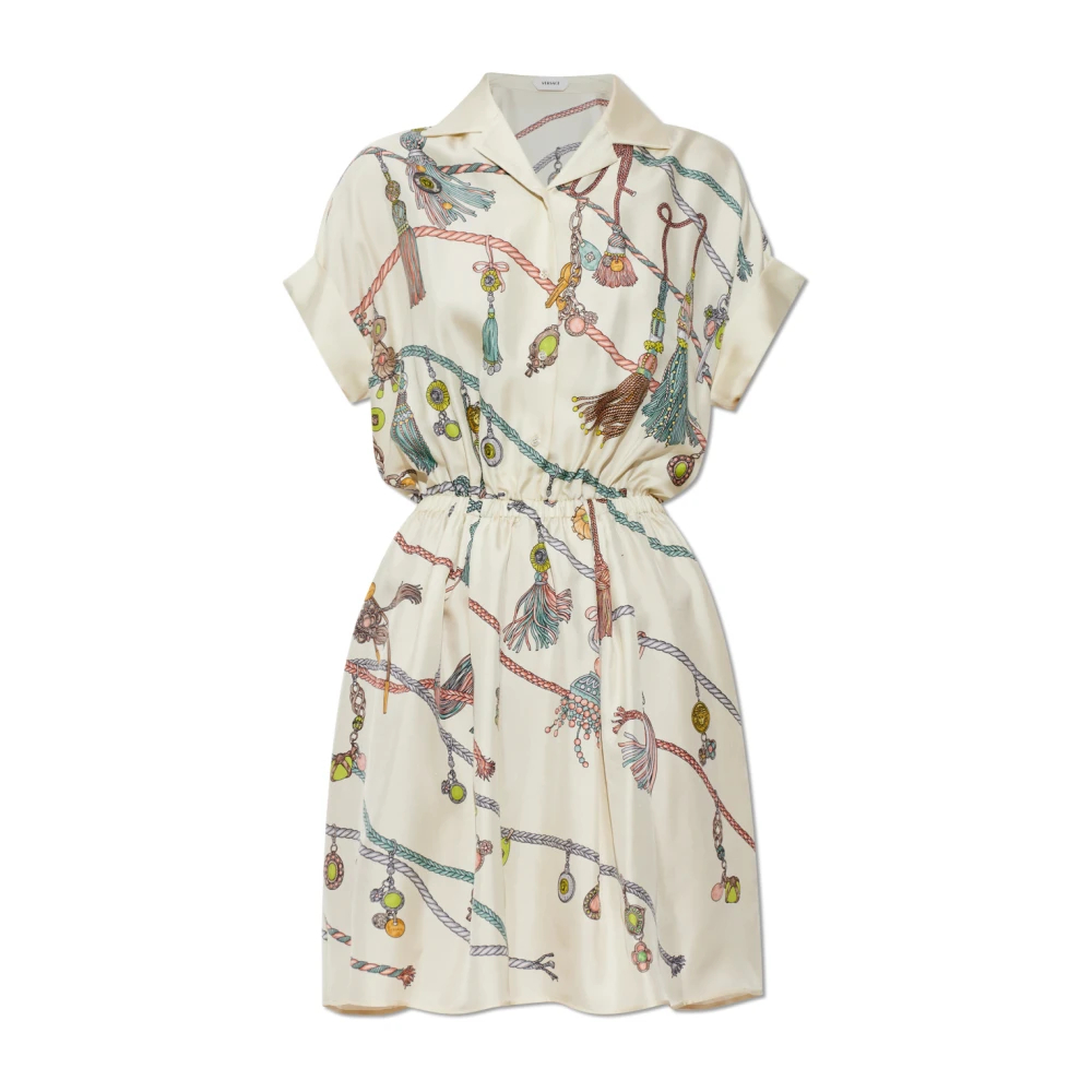 Versace Damen Beige - Bedrucktes Mini-Kleid Aus Seidentwill - Dresses - S