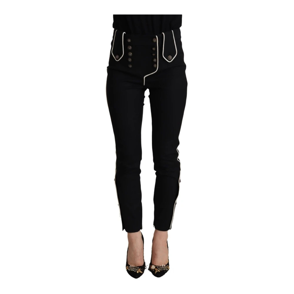 Dolce & Gabbana Damen Schwarz - Mid Waist Button Embellished Skinny Pants - Trousers - K - S