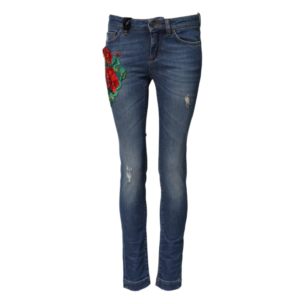 Dolce & Gabbana Damen Blau - E Blumen Skinny Denim Jeans - Jeans - 2XS