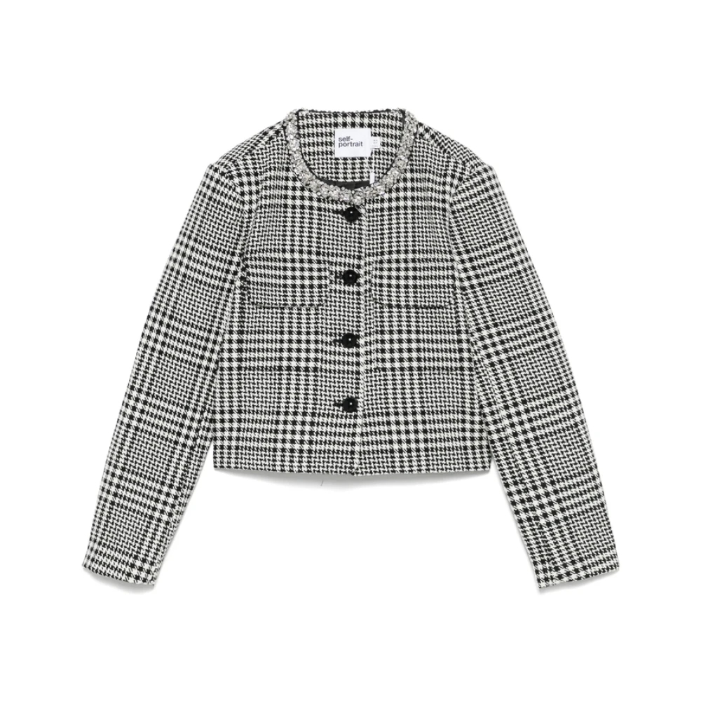 Self Portrait - Schwarze Houndstooth Crystal Trim Jacke - Jackets - Damen - Schwarzk - M - Bild 5