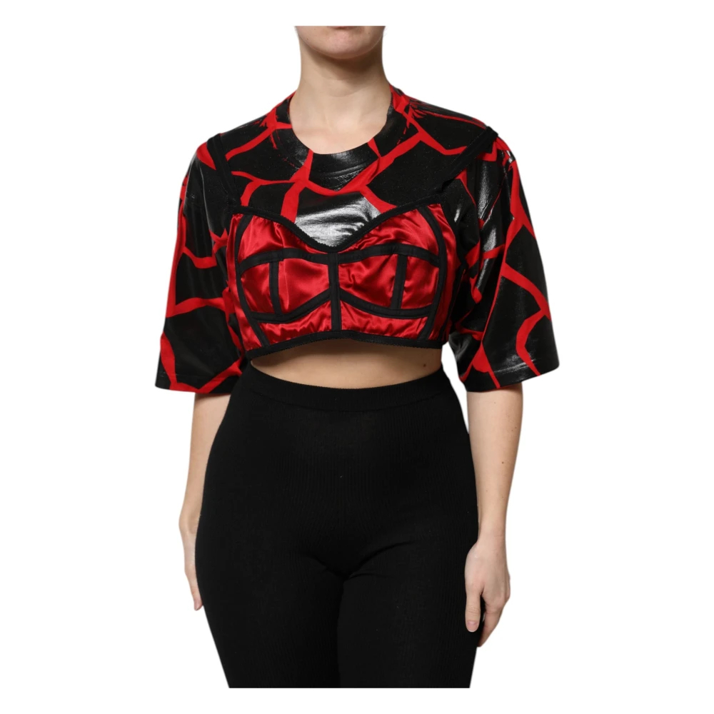Dolce & Gabbana Damen Multicolor - Rot Schwarzes Baumwoll-Bustier Cropped Top - Tops - Mehrfarbig - S