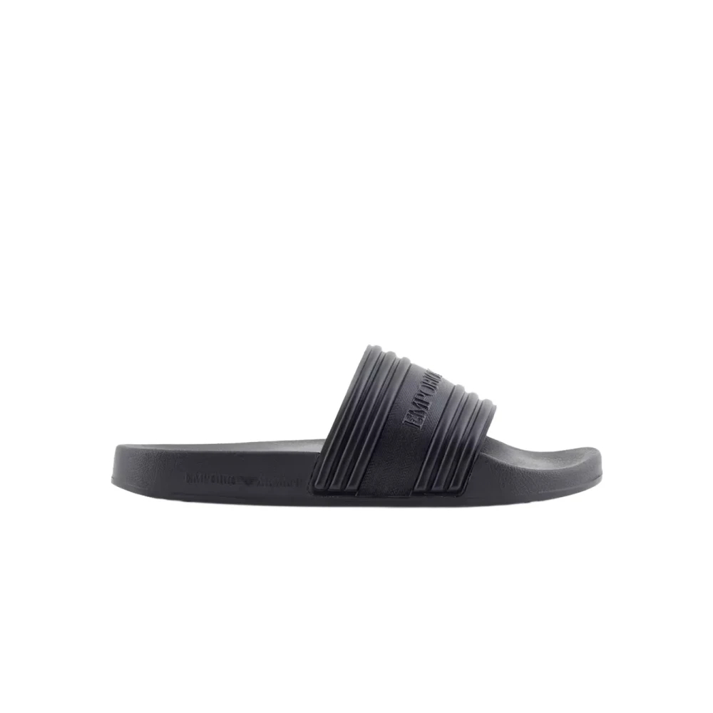 Emporio Armani Herren Schwarz - Logo Tape Pool Side Slider - Shoes - K - 46 Eu