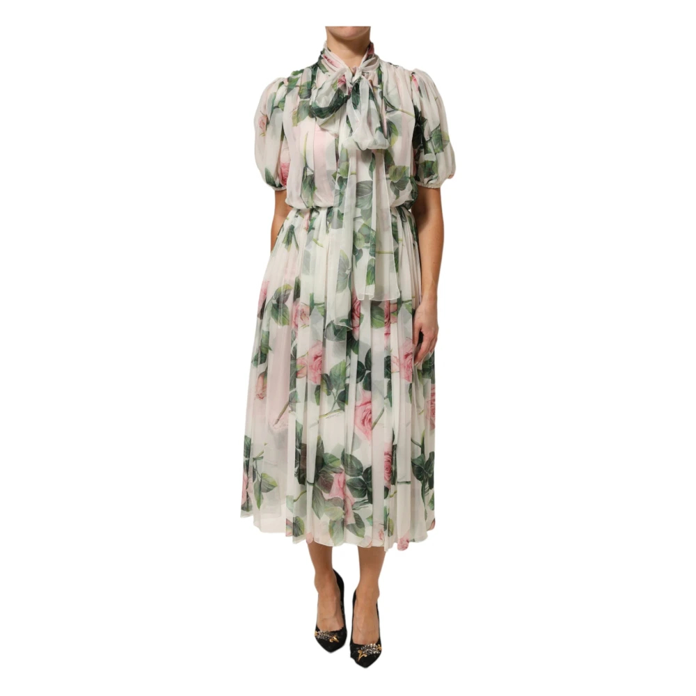 Dolce & Gabbana Damen Multicolor - Midi Kleid Mit Kurzen Ärmeln - Dresses - Mehrfarbig -S