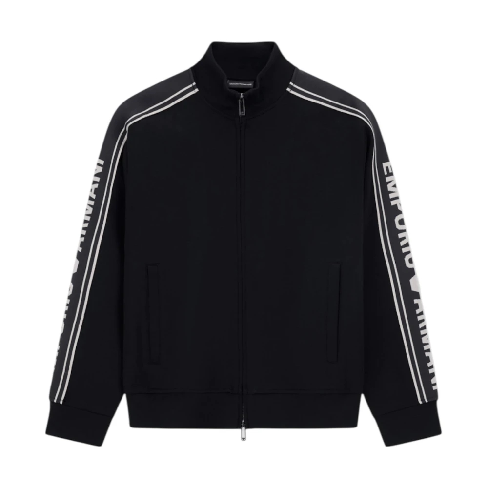 Emporio Armani Herren Schwarz - Asv Double-Jersey Full-Zip Sweatshirt Mit Logo-Streifen - Sweatshirts & Hoodies - K - 2XL