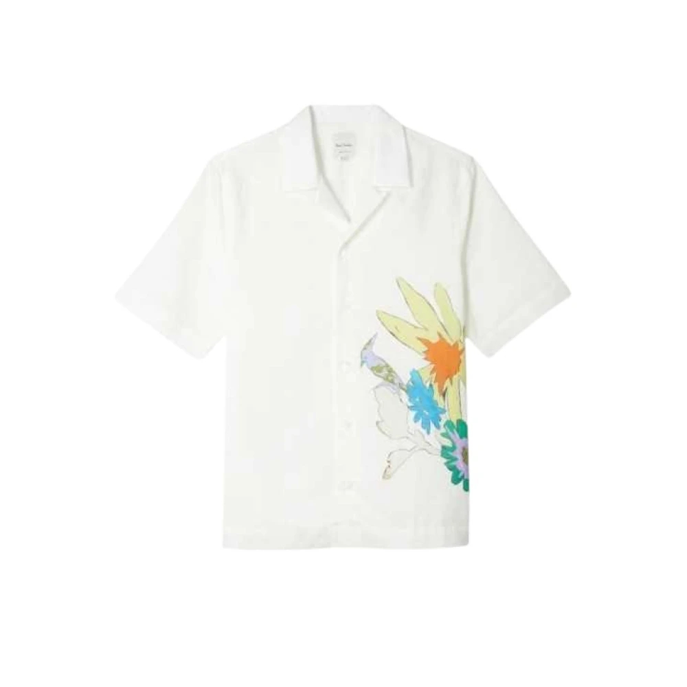 Paul Smith Herren Weiß - Kurzärmeliges Hemd Mit Kolibri- Und Blumenmuster - Shirts - Xl