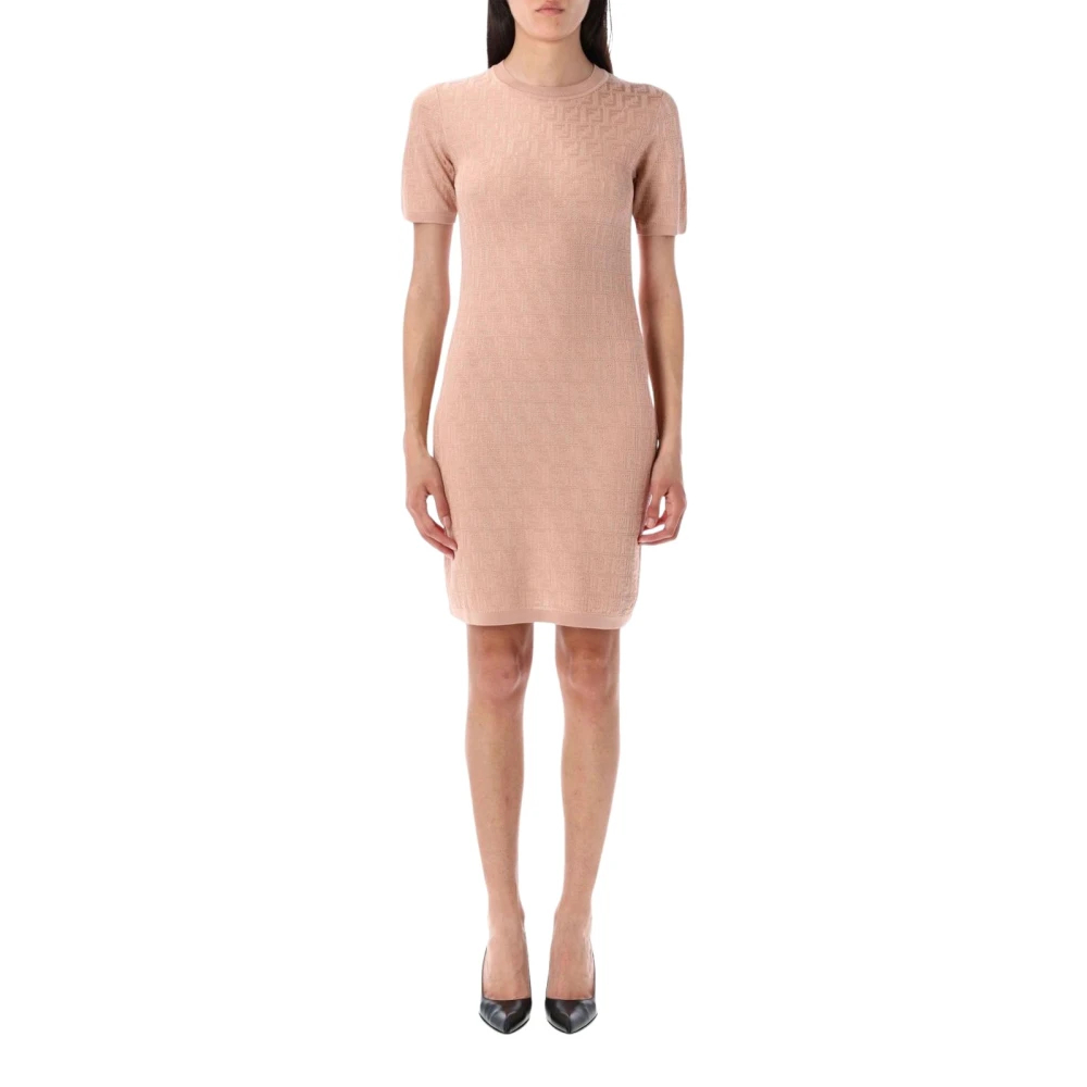 Fendi Damen Rosa - Kurzarm-Strickkleid Mit Motiv - Dresses - 2XS