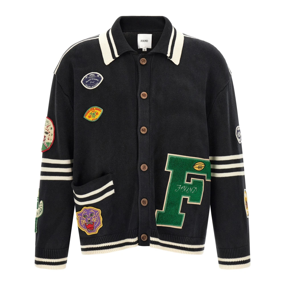 Found Herren Schwarz - Fin Varsity Strickjacke - Knitwear - K - L
