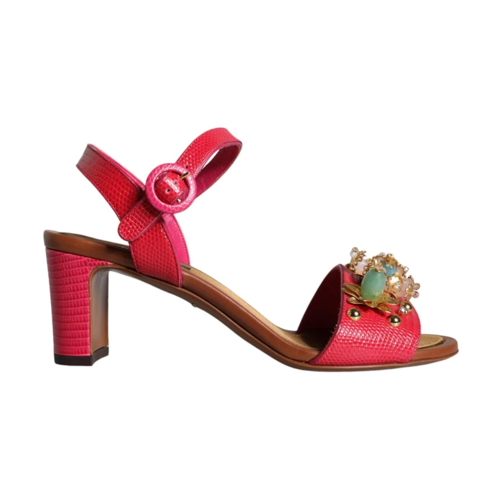 Dolce & Gabbana Damen Rosa - Fuchsia Leder Verzierte Keira Sandalen - Shoes - 36 Eu