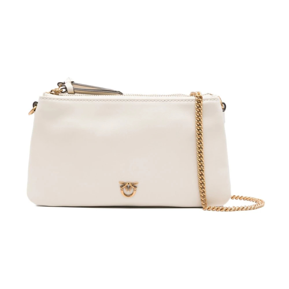Pinko - Elegante Schultertasche In Weiß Und Gold - Bags - Damen - Weiß - One Size