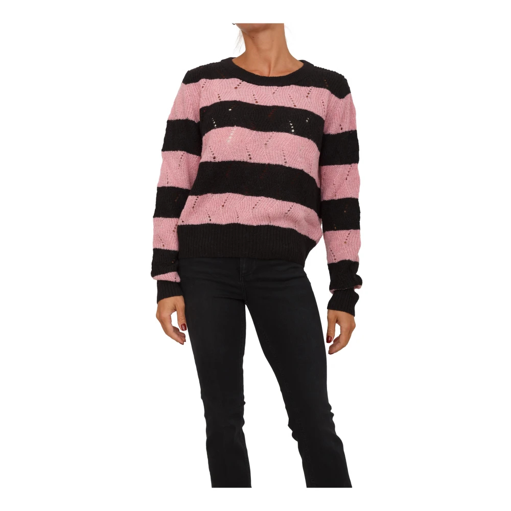 Liu Jo Damen Rosa - Gestreifter Pullover Aus Wolle Und Alpaka - Knitwear - S