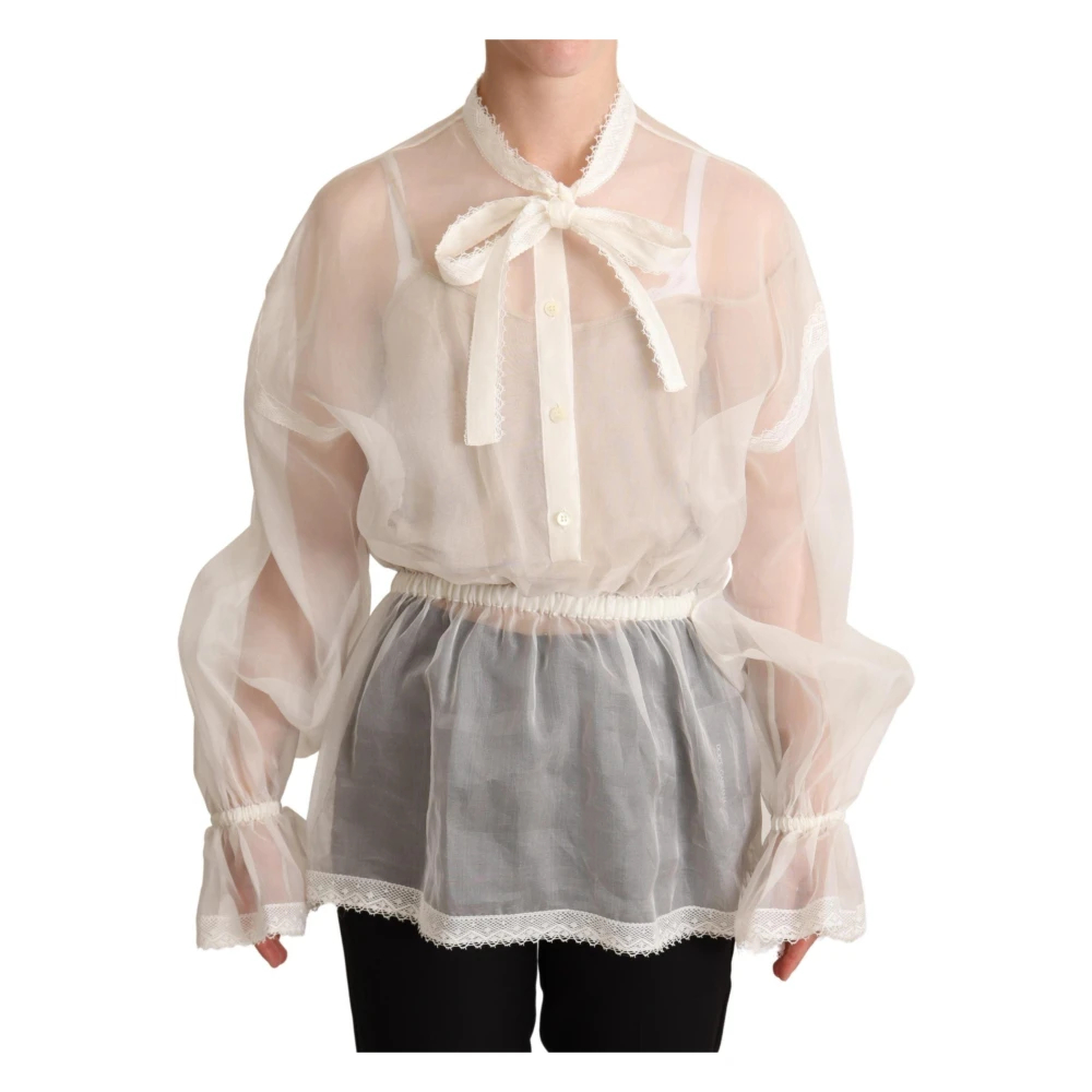 Dolce & Gabbana Damen Weiß - Langärmeliges Oberteil Mit Ascot-Kragen - Blouses & Shirts - Xs