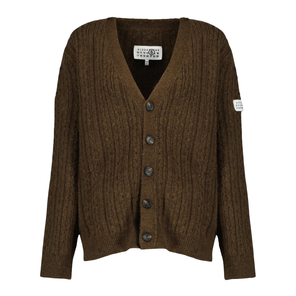 Mm6 Maison Margiela Damen Braun - Gerippter Wollcardigan - Knitwear - Xs