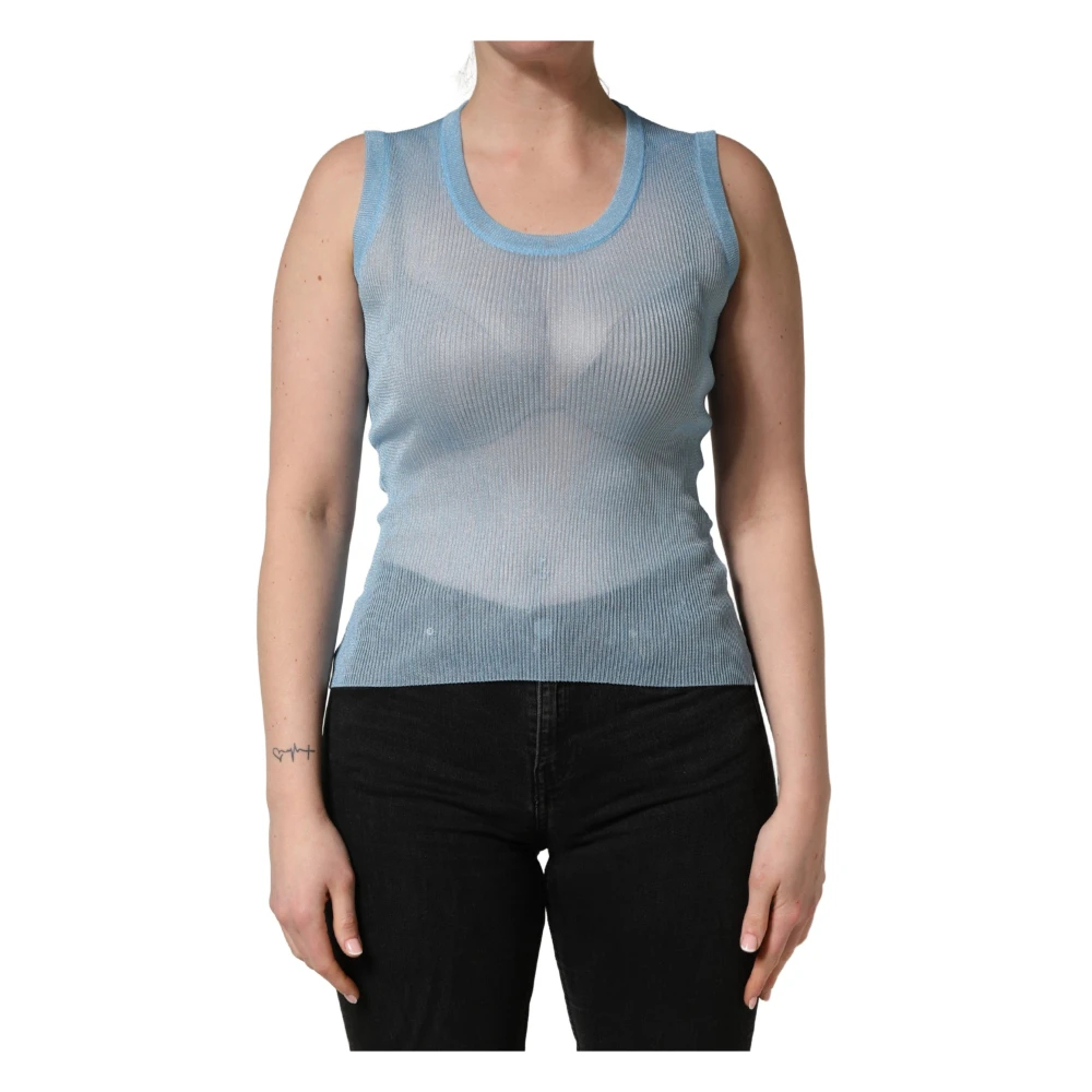 Dolce & Gabbana Damen Blau - Geripptes Ärmelloses Tanktop - Tops - 2XS
