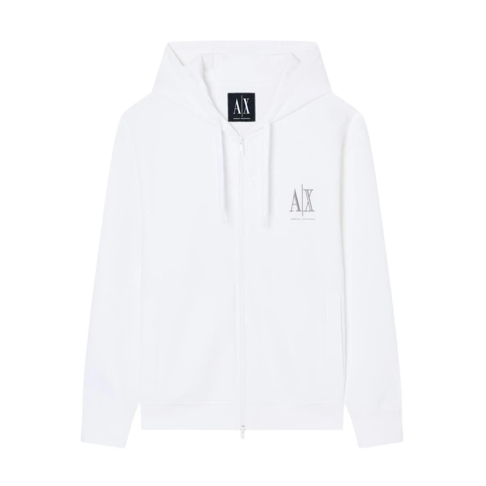 Armani Exchange Herren Weiß - Hooded Zip-Up Sweatshirt With Front Pockets - Sweatshirts & Hoodies - Xs