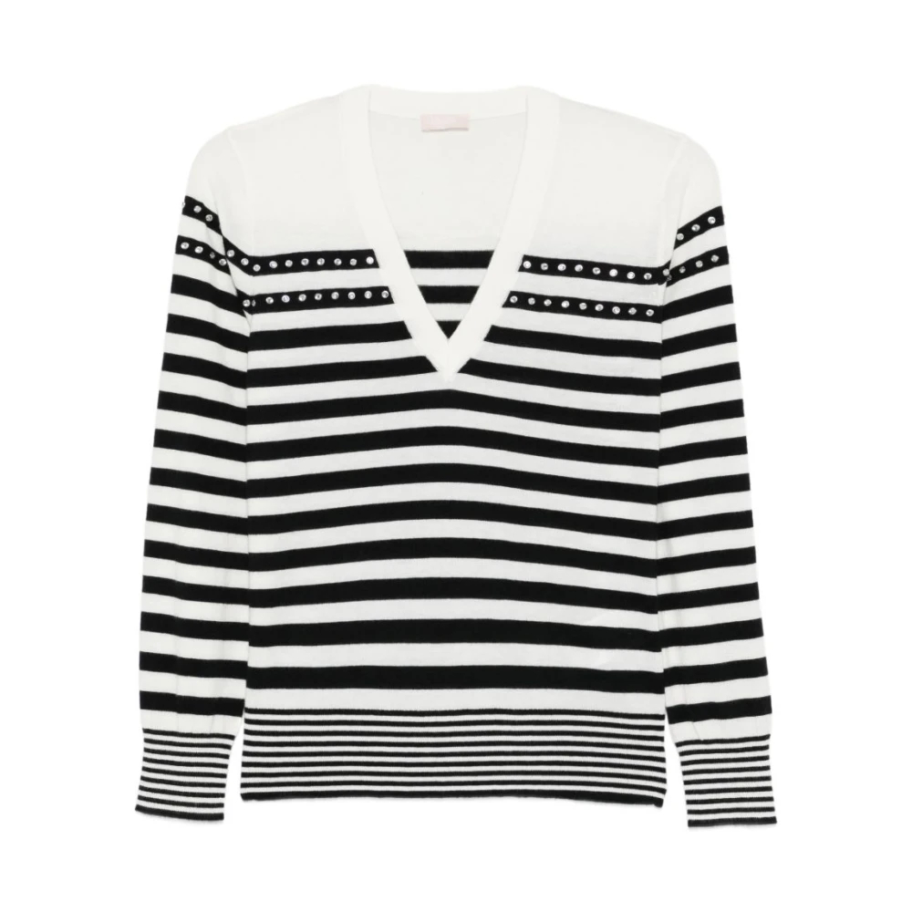 Liu Jo Damen Multicolor - Gestreifte Strickware Mit V-Ausschnitt - Knitwear - Mehrfarbig - L