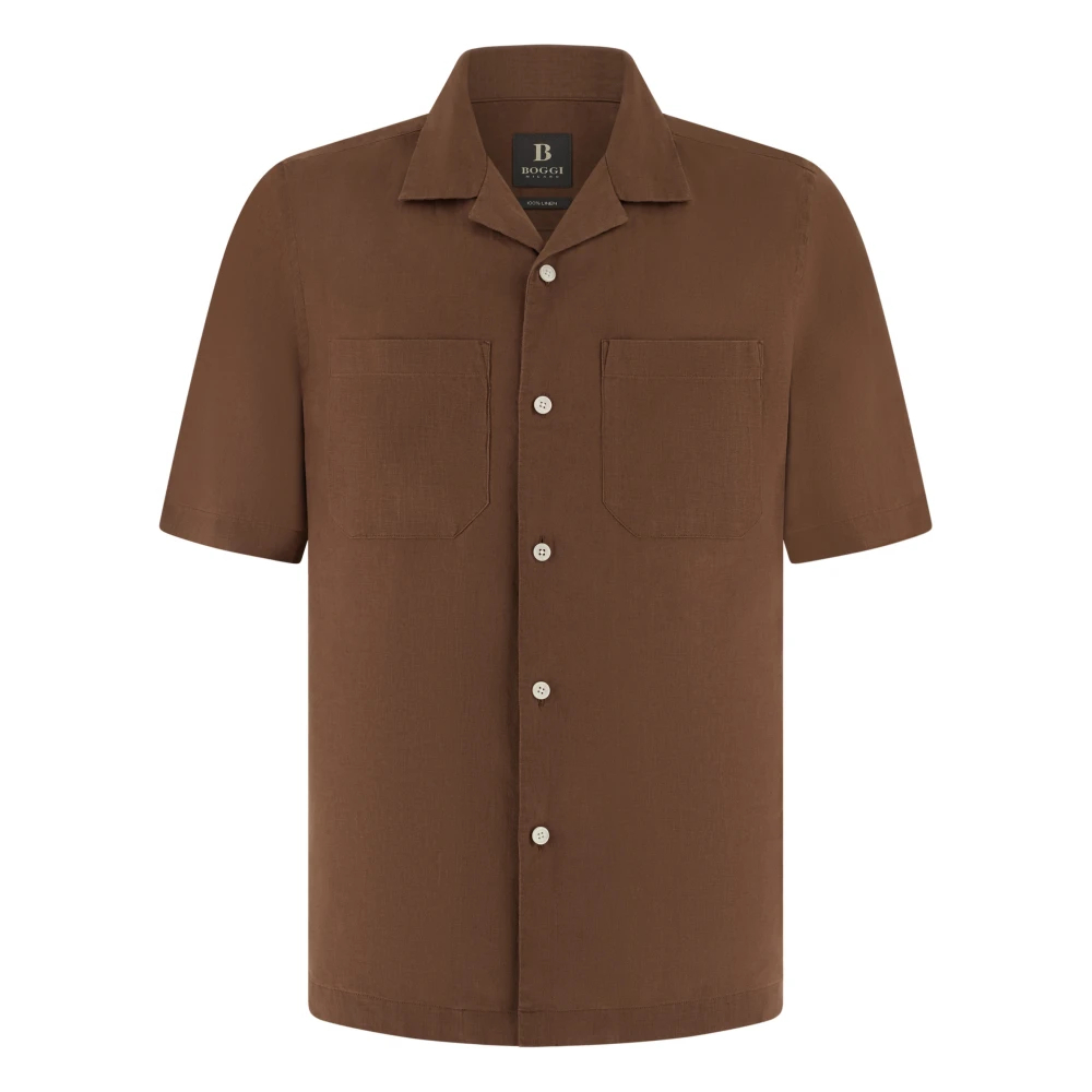 Boggi Milano Herren Braun - Regular Fit Leinenhemd - Shirts - L