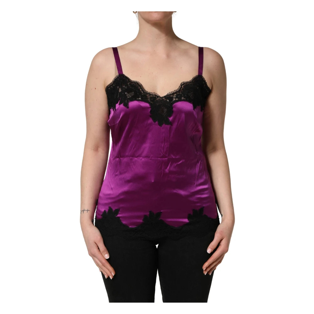 Dolce & Gabbana Damen Violett - Seiden Tanktop Mit Spitzenbesatz - Tops - Lila - Xs