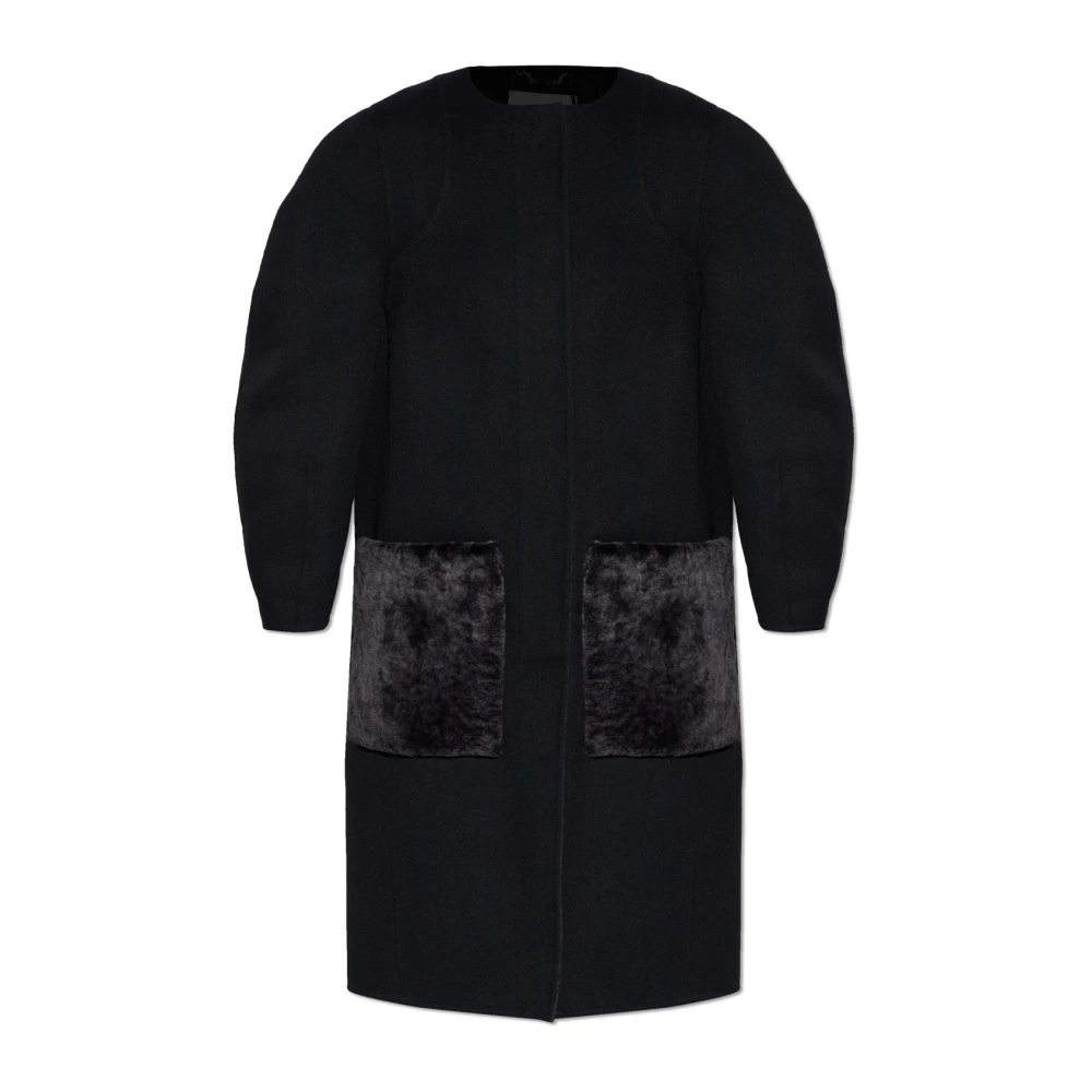 Fendi Damen Schwarz - Mantel Mit Pelztaschen - Coats - K - Xs