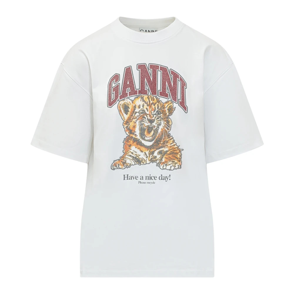 GANNI weiß Weißes Tiger-T-Shirt mit Perlen Bio-Baumwolle - Größe L - Bild 3