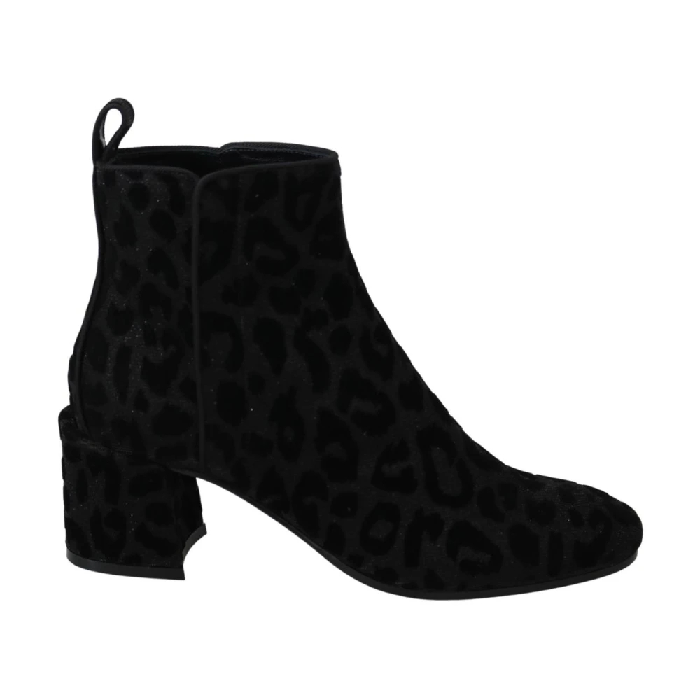 Dolce & Gabbana Damen Schwarz - Leopardenmuster Blockabsatz Stiefeletten - Shoes - K - 36 1/2 Eu