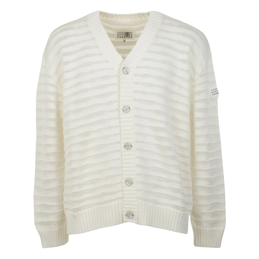 Mm6 Maison Margiela Herren Weiß - Open-Knit Stripe Cardigan - Knitwear - S
