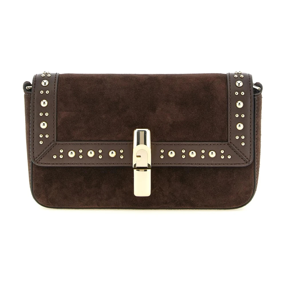 Furla Damen Braun Iride Umhängetasche S Toni Cioccolato Wildleder + Sidney-Kalbsleder + Nieten - Bild 10