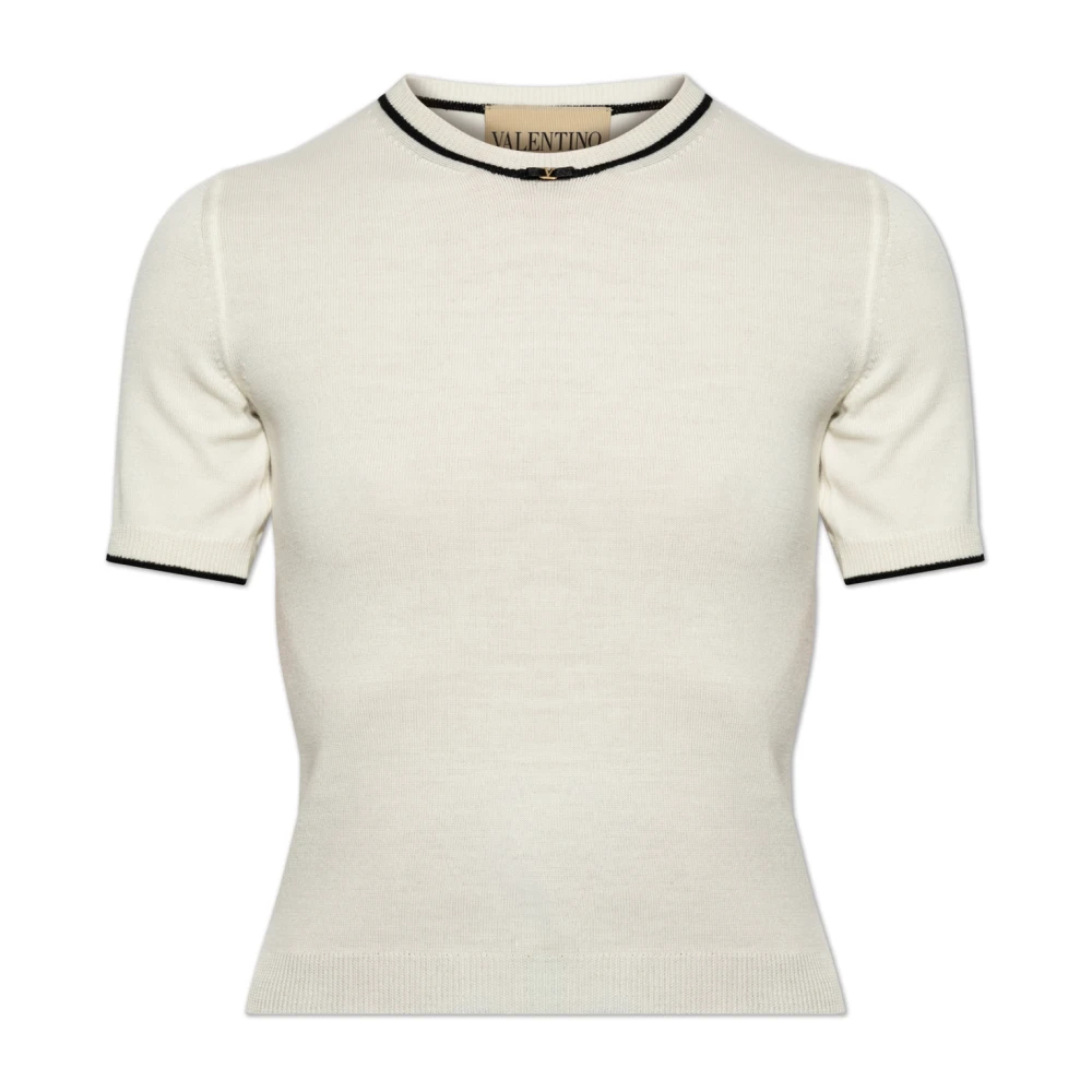 Valentino Garavani - Woll-Top Mit Ausschnitt-Verzierung - Knitwear - Damen - Beige - L