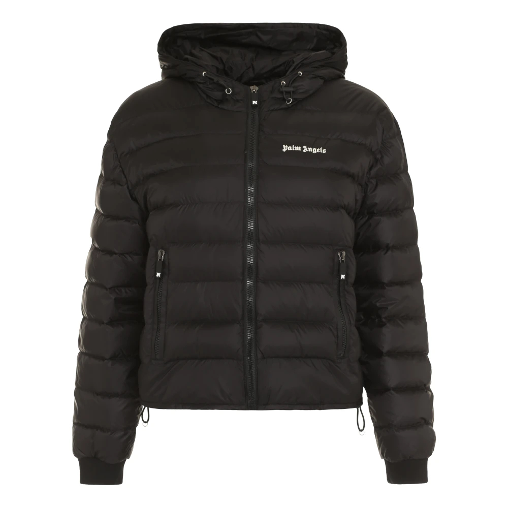 Palm Angels Damen Schwarz - Kapuzen-Daunenjacke Mit Durchgehendem Reißverschluss - Jackets - K -S